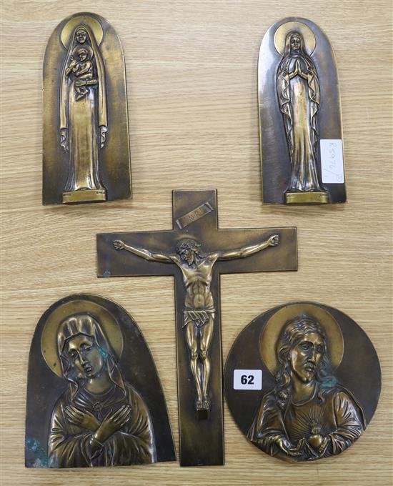 Five bronze Religious plaques largest 31 x 22.5cm